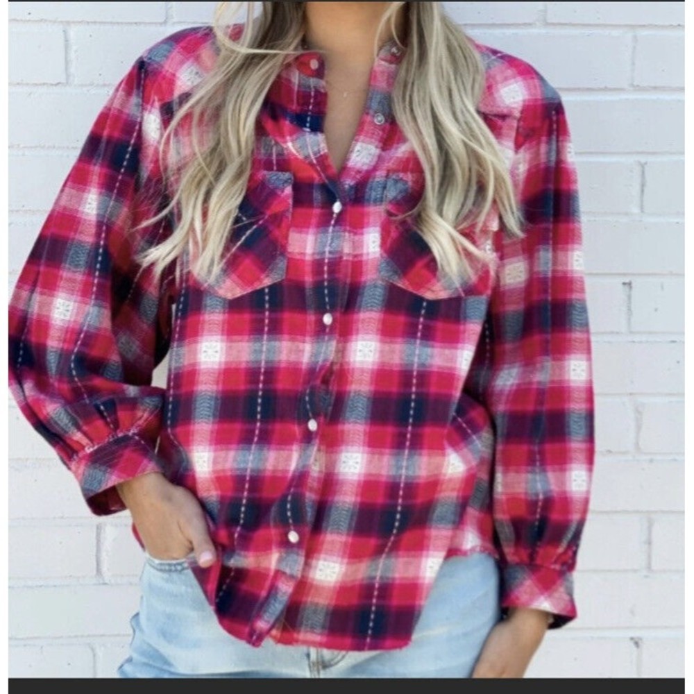 Ivy Jane Plaid Pearl Snap Pink Long Sleeve NWT Small Western